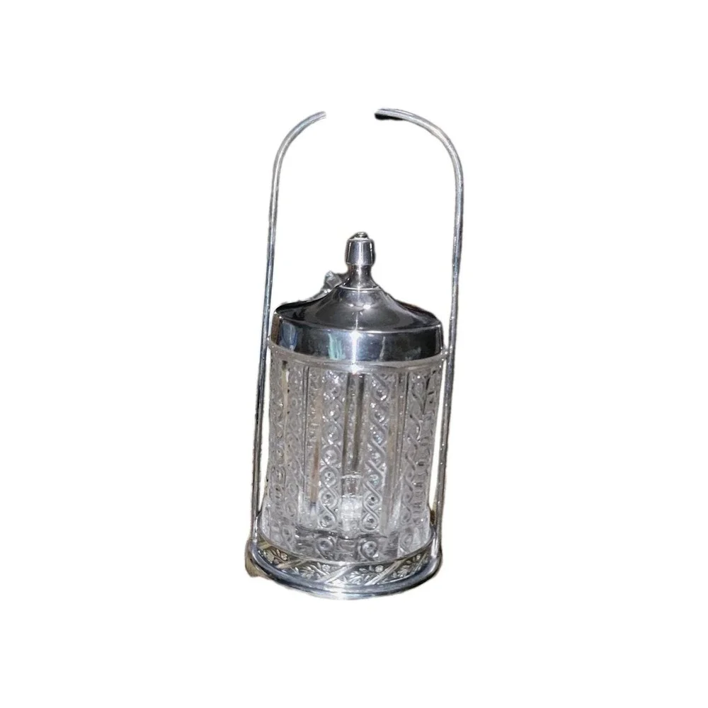 Victorian Pickle Caster Ornate Silver Plated Base Tall Handle Victorian EAPG JAR